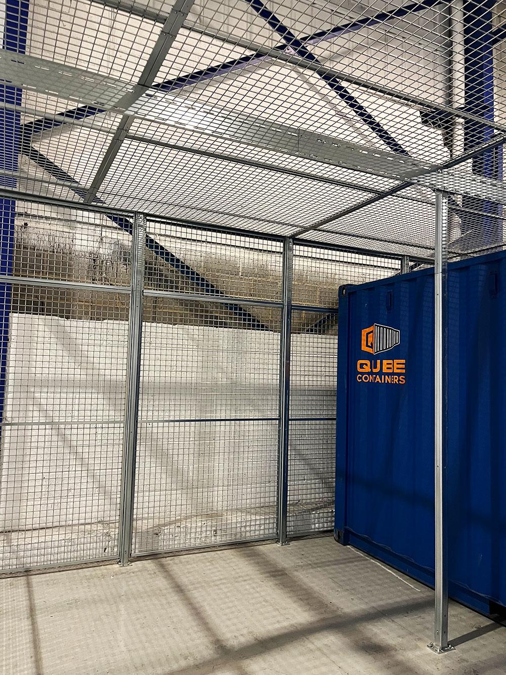 Inside cage showing roof and support columns