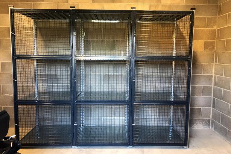 Unirack shortspan shelving with bespoke mesh doors