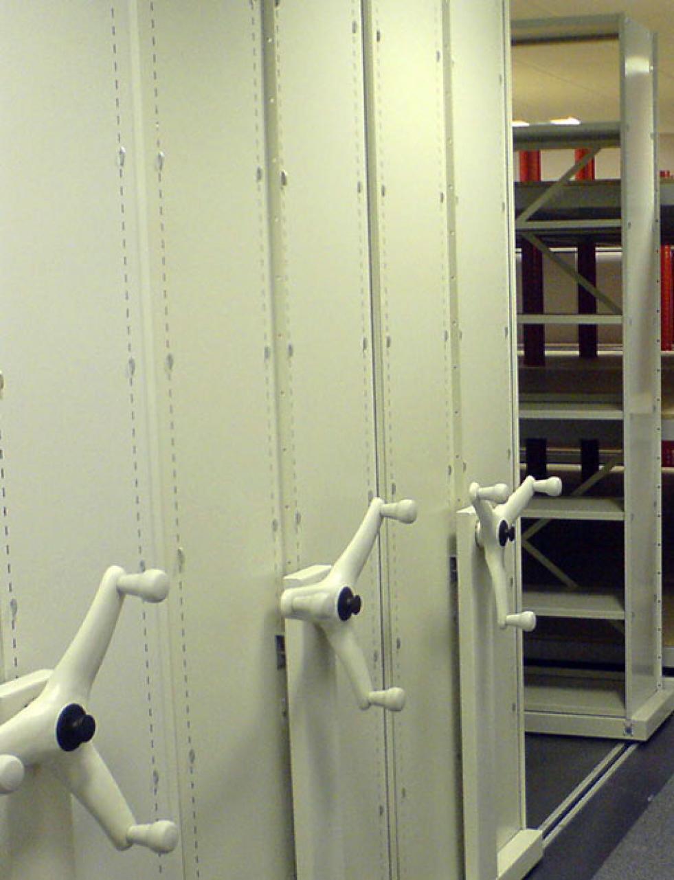 Shortspan filing shelving converted to mobile shelving