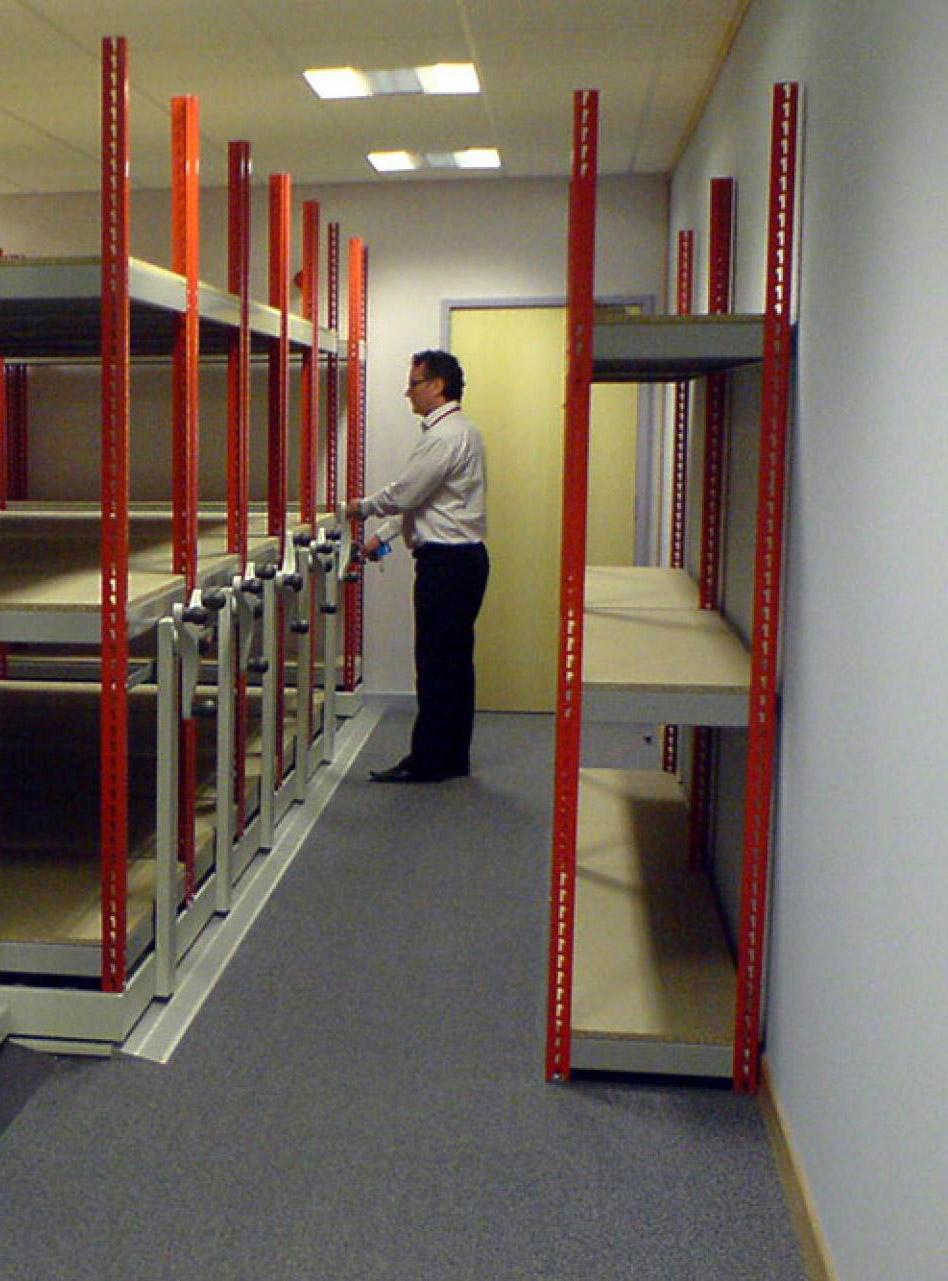 Longspan rivet shelving converted to mobile storage