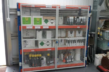 Bespoke mesh security doors for aerosol storage 25mm x 25mm mesh on rivet racking