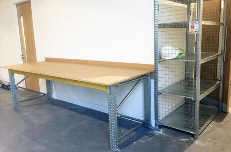 Cut-down pallet racking made into heavy duty workbench