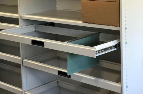 close-up of pull-out filing drawers